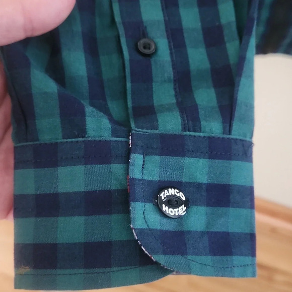 Tango Hotel Tartan Long Sleeve Plaid Shirt Black/green size MEDIUM - Picture 6 of 11